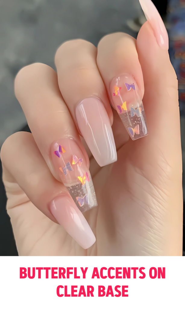 Butterfly Accents on Clear Base Nails