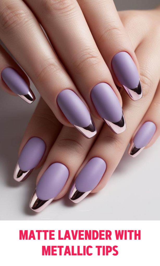 Matte Lavender Nails with Metallic Tips