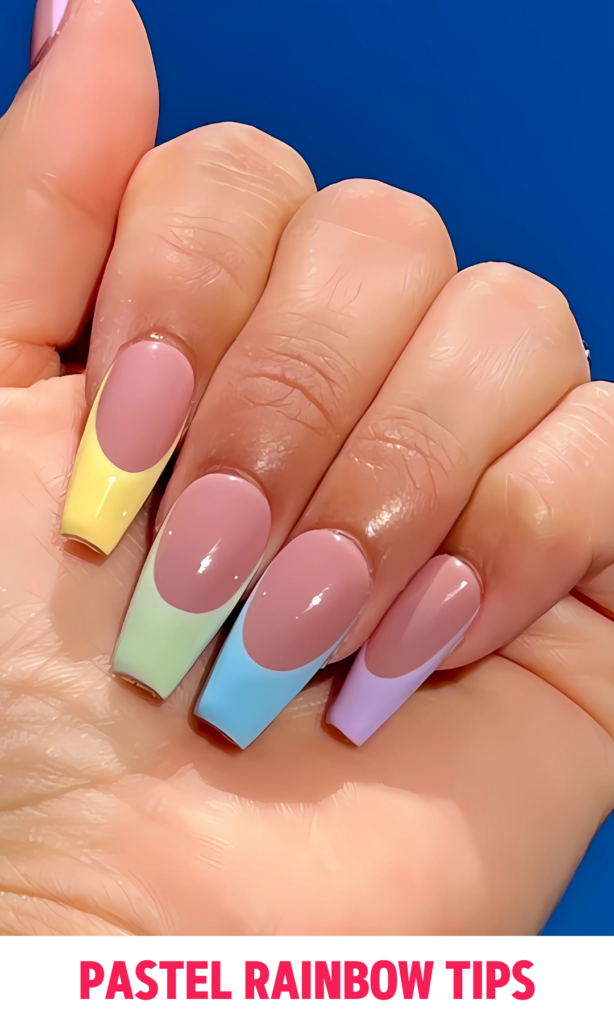 Pastel Rainbow Tips Nails