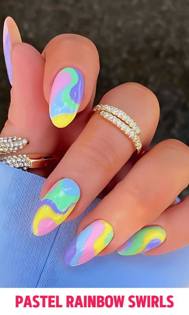 Pastel Rainbow Swirls on Nails