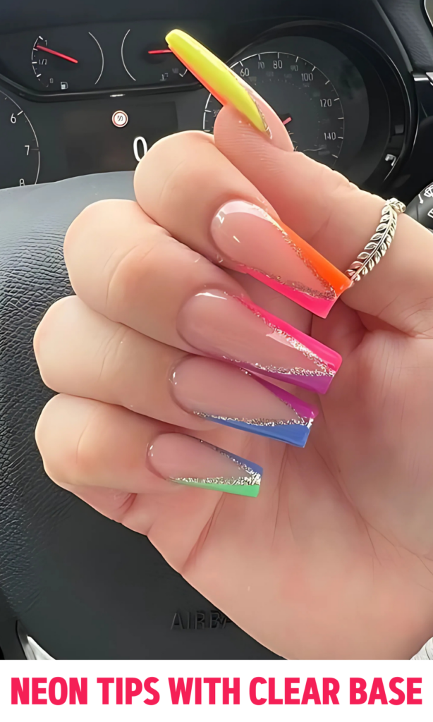 Neon Tips with Clear Base Nails