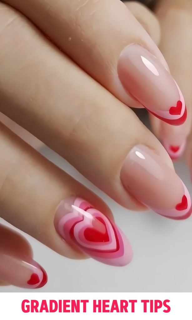 Gradient Heart Tips Nails