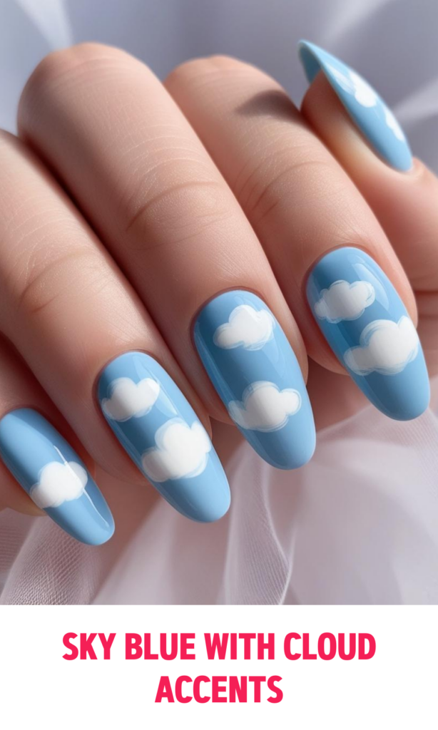 Sky Blue Nails with Cloud Accents