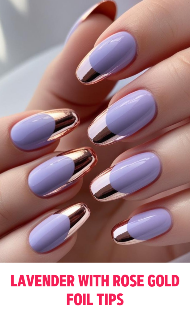 Lavender Nails with Rose Gold Foil Tips