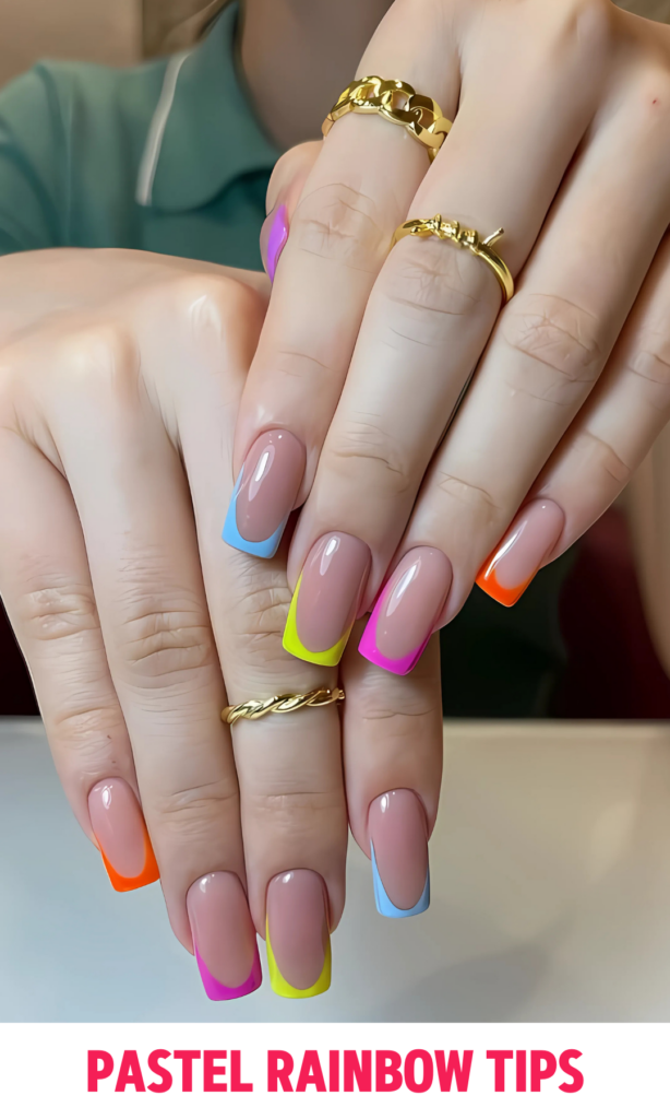 Pastel Rainbow Tips Nails