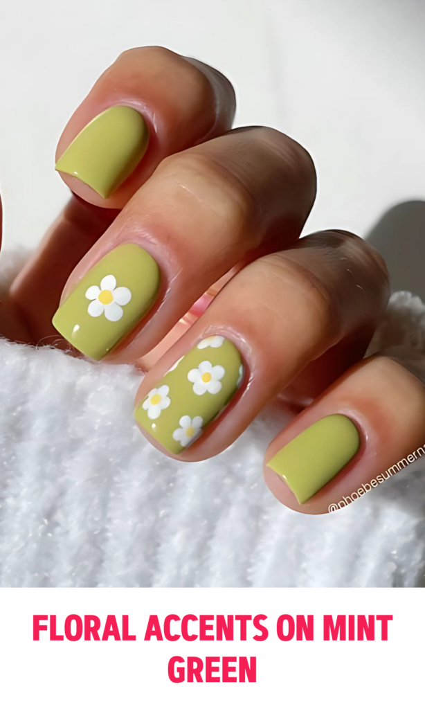 Floral Accents on Mint Green Nails