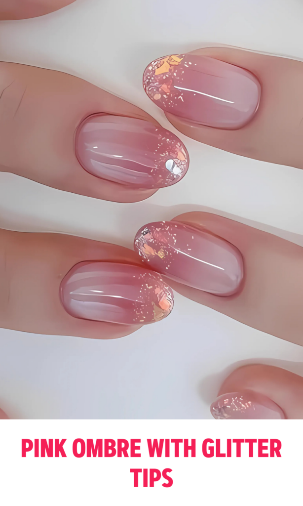 Pink Ombre Nails with Glitter Tips