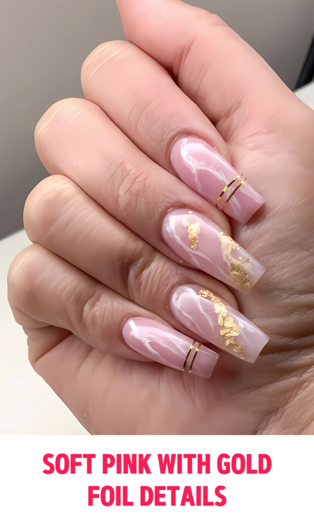 Soft Pink Nails with Gold Foil Details