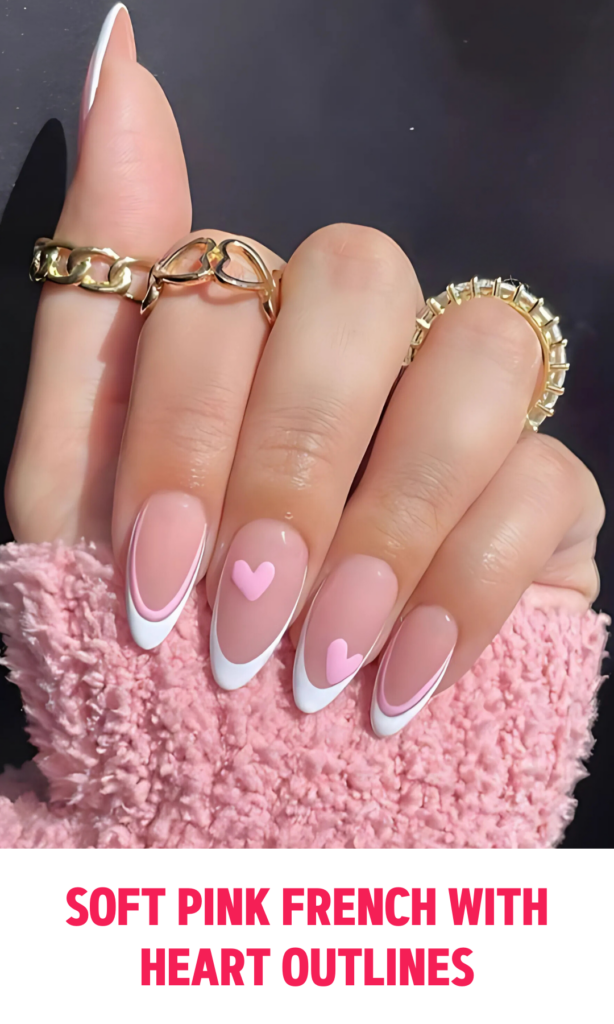 Soft Pink French Nails with Heart Outlines