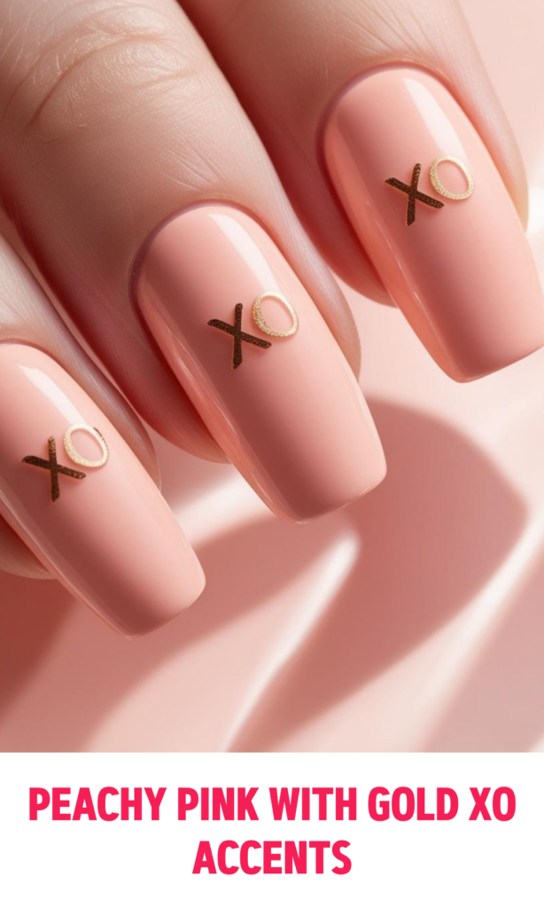 Peachy Pink Nails with Gold XO Accents