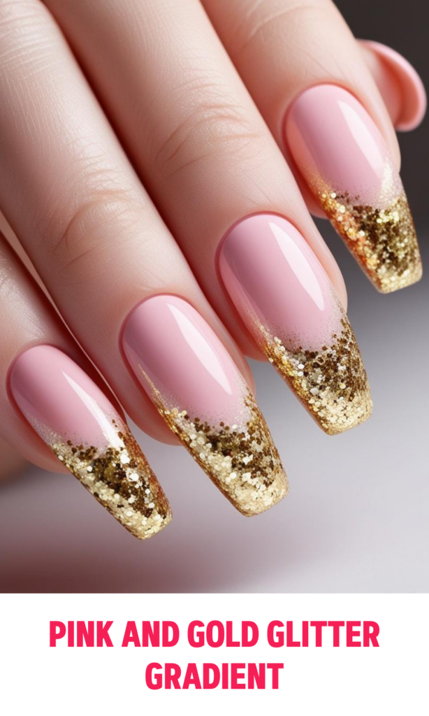 Pink and Gold Glitter Gradient Nails