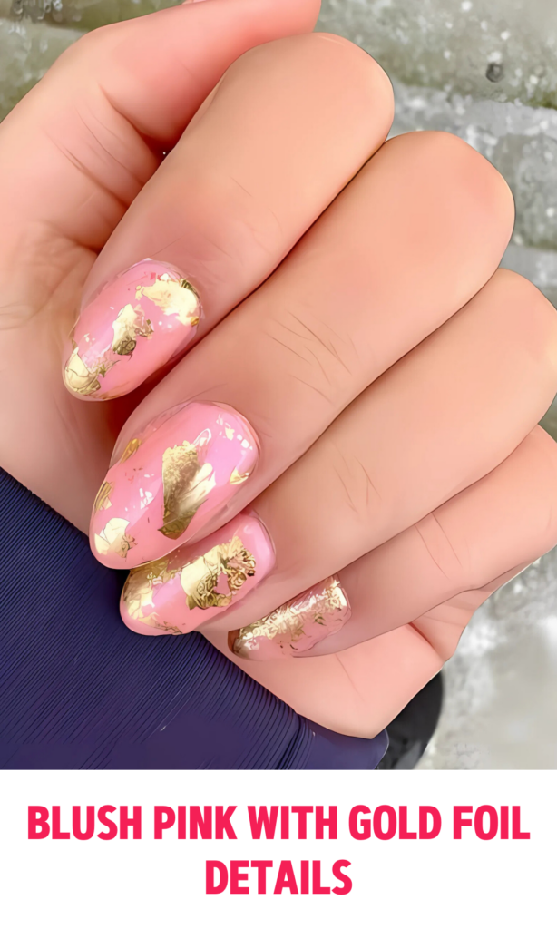 Blush Pink Nails with Gold Foil Details