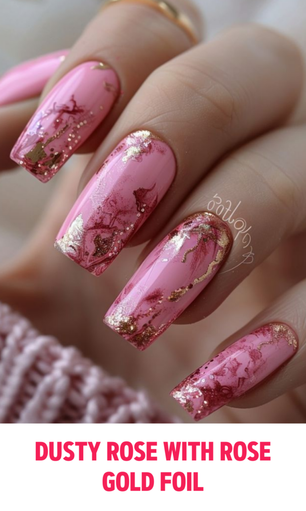 Dusty Rose Nails with Rose Gold Foil