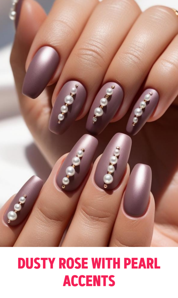 Dusty Rose Nails with Pearl Accents