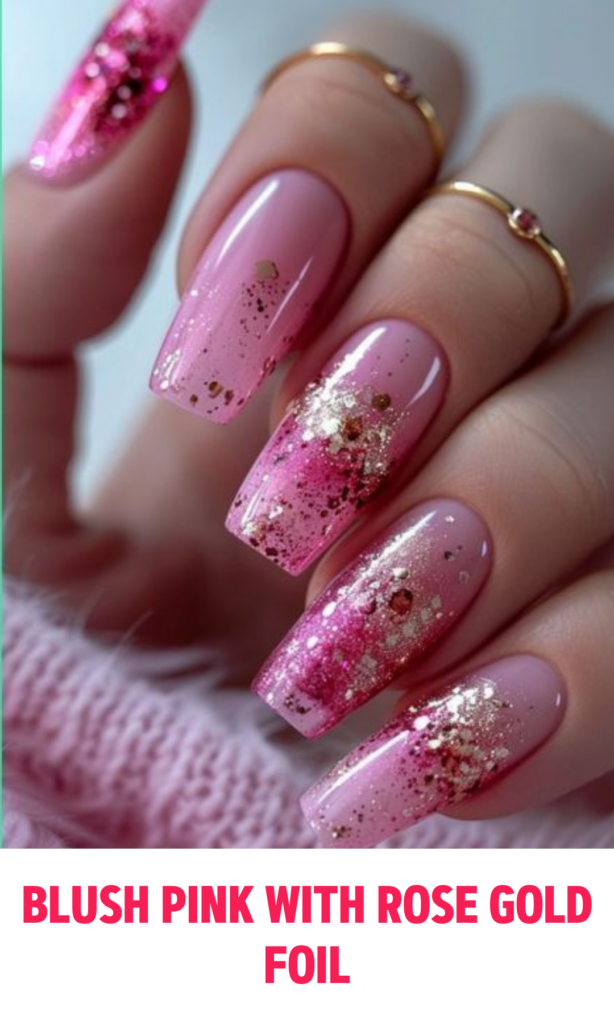 Blush Pink Nails with Rose Gold Foil