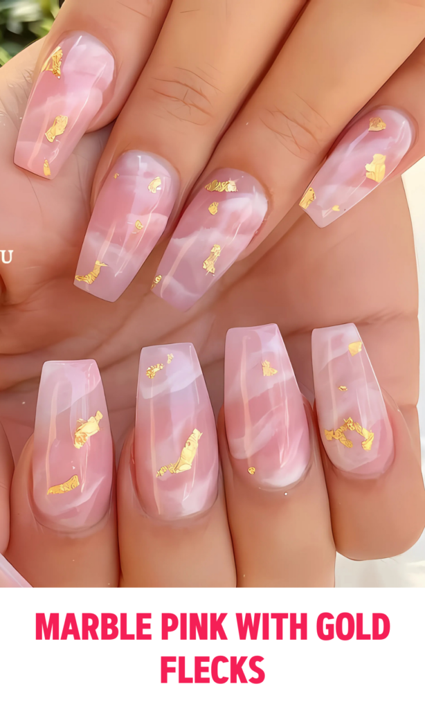 Marble Pink Nails with Gold Flecks