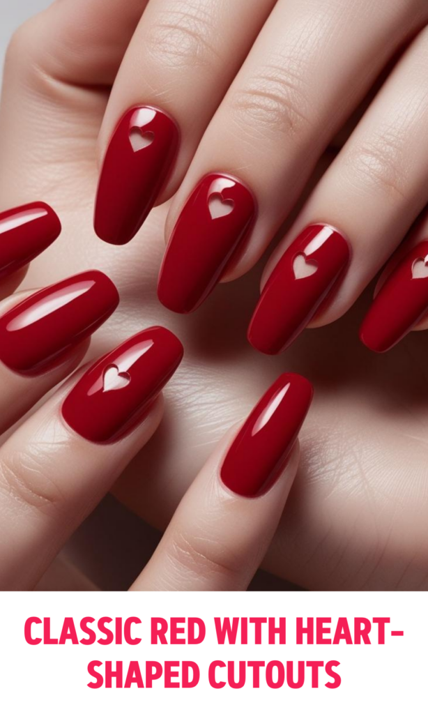 Classic Red Nails with Heart-Shaped Cutouts