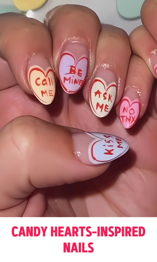 Candy Hearts-Inspired Nails