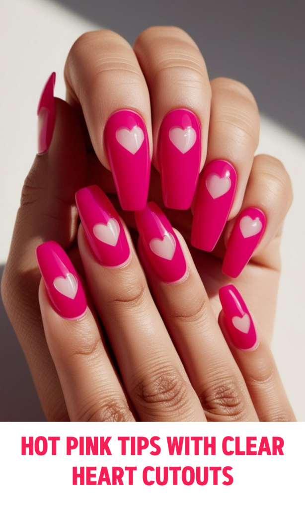 Hot Pink Tips with Clear Heart Cutouts