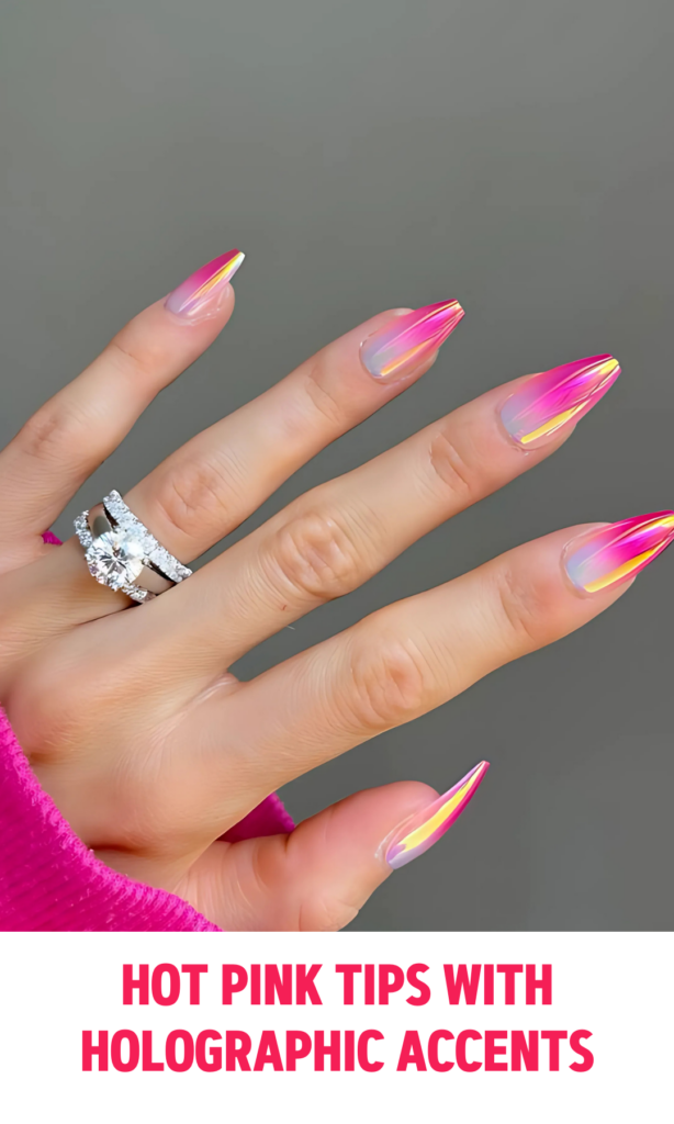 Hot Pink Tips with Holographic Accents