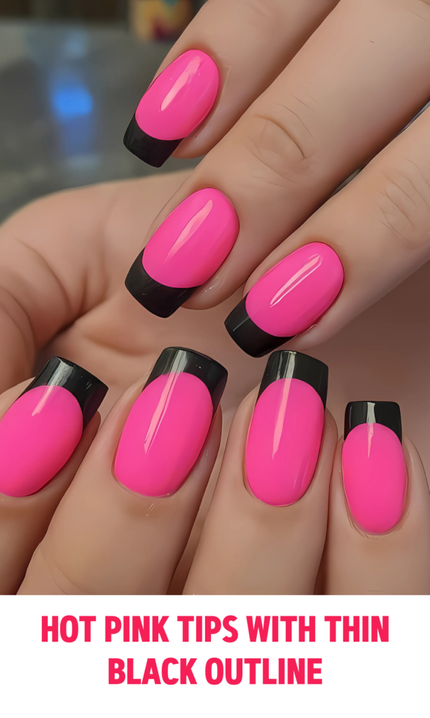 Hot Pink Tips with Thin Black Outline