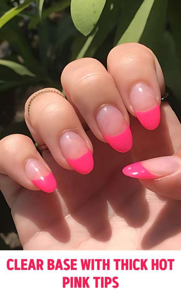 Clear Base Nails with Thick Hot Pink Tips