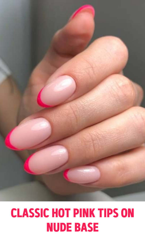 Nude base with classic hot pink French tips