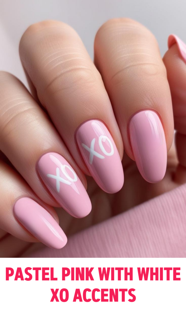 Pastel Pink Nails with White XO Accents