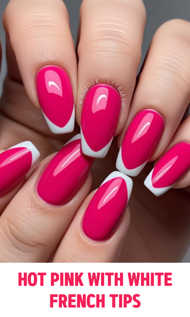 Hot Pink Nails with White French Tips