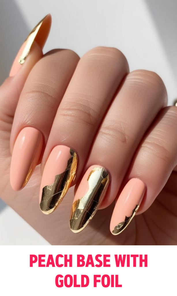 Peach Base Nails with Gold Foil