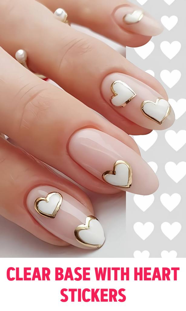 Clear Base Nails with Heart Stickers