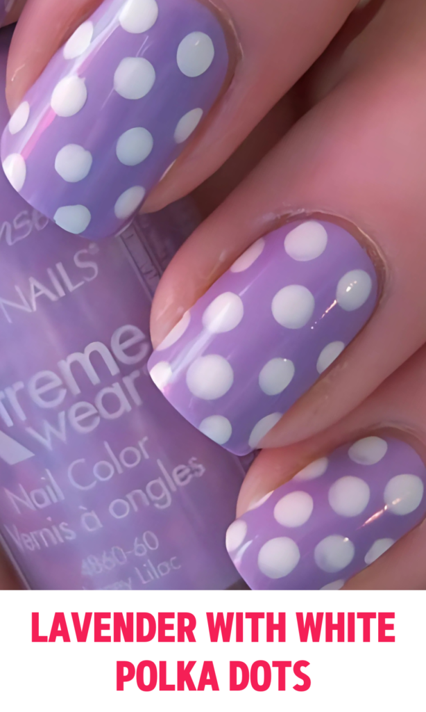 Lavender Nails with White Polka Dots