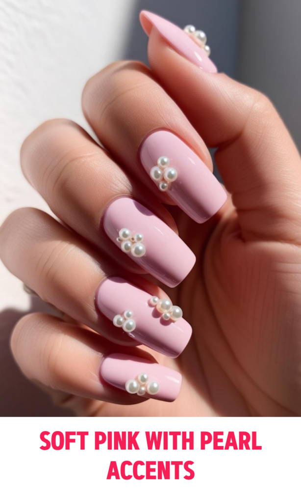 Soft Pink Nails with Pearl Accents