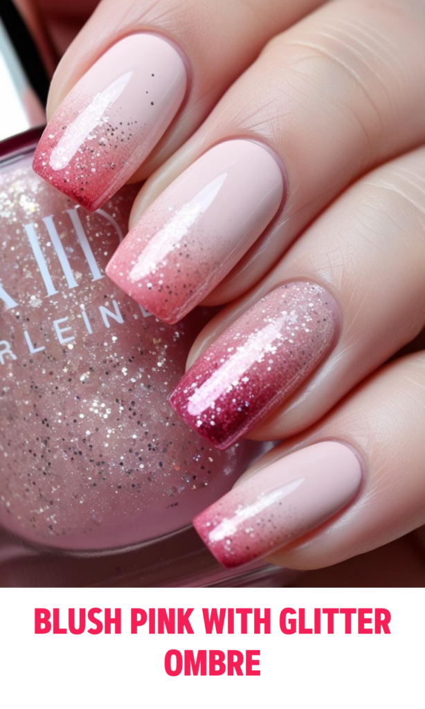 Blush Pink Nails with Glitter Ombre