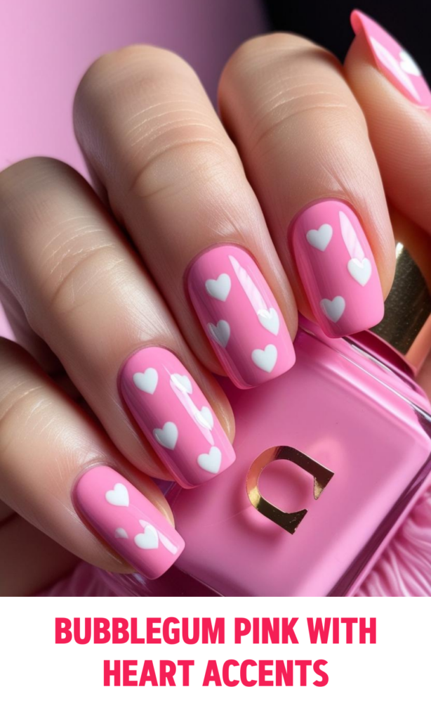 Bubblegum Pink Nails with Heart Accents