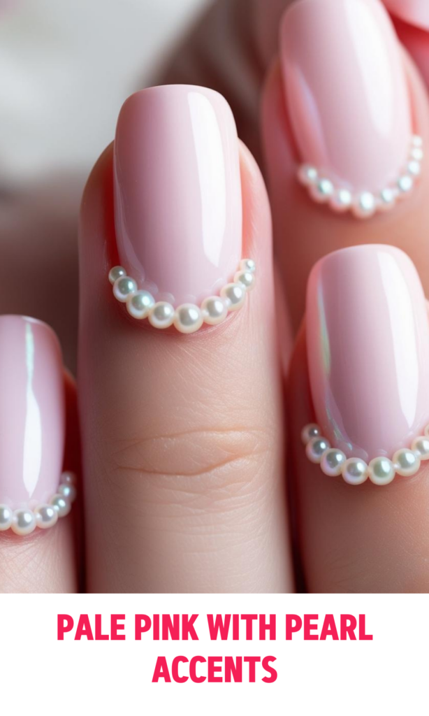 Pale Pink Nails with Pearl Accents