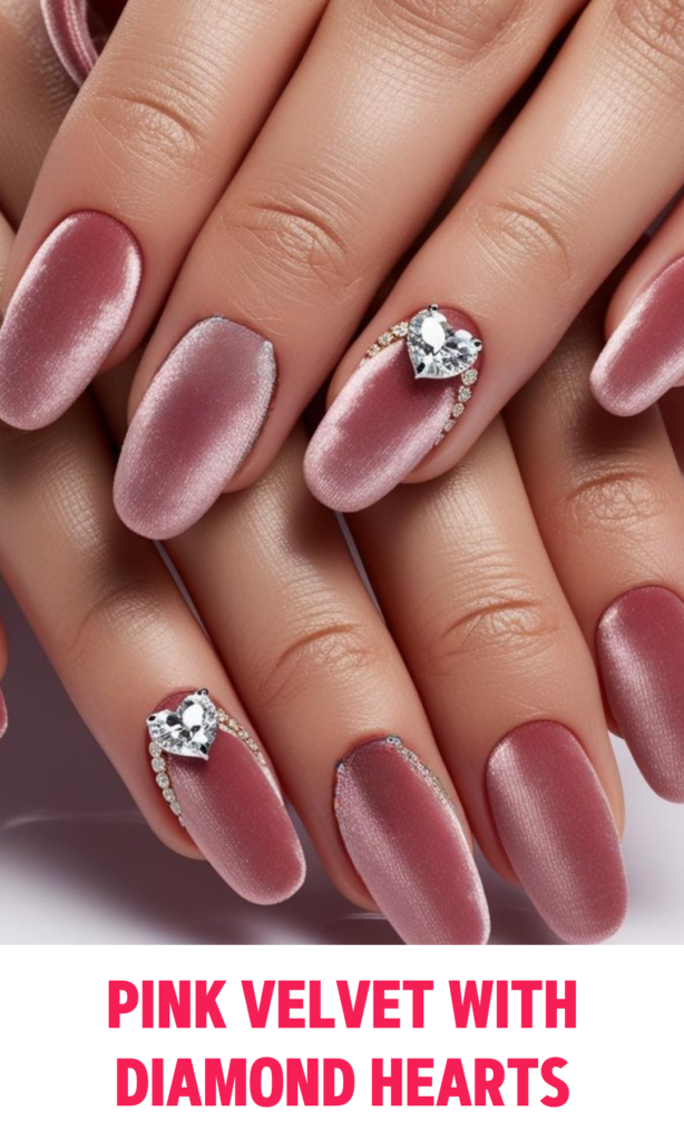 Soft velvet pink finish and diamond-studded hearts