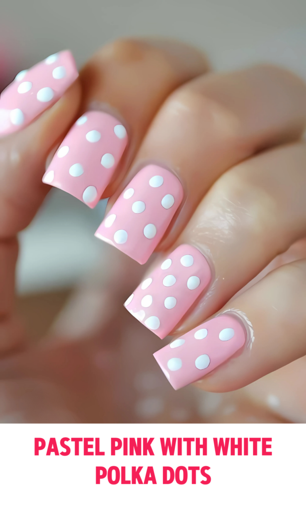 Pastel Pink Nails with White Polka Dots